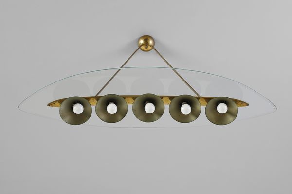 CHIESA PIETRO (1892 - 1948) : Lampada a sospensione a cinque luci per Fontana Arte  - Asta Asta 427 | DESIGN E ARTI DECORATIVE DEL NOVECENTO Tradizionale - Associazione Nazionale - Case d'Asta italiane