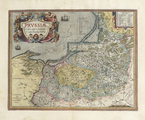 Abraham Ortelius : Prussiae vera Descriptio. Per Gaspar Henneberg. Erlichens.  - Asta Arte Antica, Moderna e Contemporanea [Parte I] - Associazione Nazionale - Case d'Asta italiane