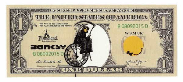 Banksy : Dismal dollar canvas. The smiling death.  - Asta Arte Antica, Moderna e Contemporanea [Parte II] - Associazione Nazionale - Case d'Asta italiane