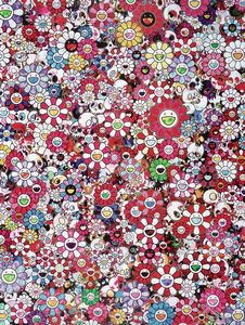 TAKASHI MURAKAMI - Skulls and Flowers Red.