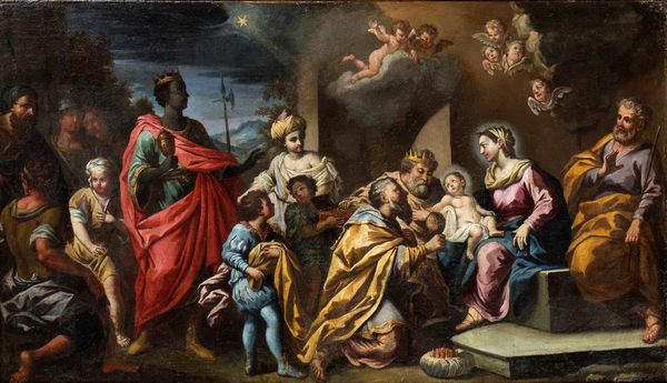 Artista attivo a Roma, inizio XVIII secolo : a) Natività; b) Adorazione dei pastori. Coppia di dipinti  - Asta Dipinti, disegni e sculture dal XIV al XIX secolo - Associazione Nazionale - Case d'Asta italiane