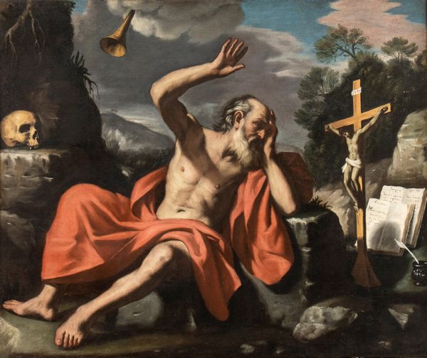 Giovanni Francesco Barbieri Guercino, Cerchia di : San Girolamo penitente nel deserto ode le trombe del Giudizio Universale  - Asta Dipinti, disegni e sculture dal XIV al XIX secolo - Associazione Nazionale - Case d'Asta italiane