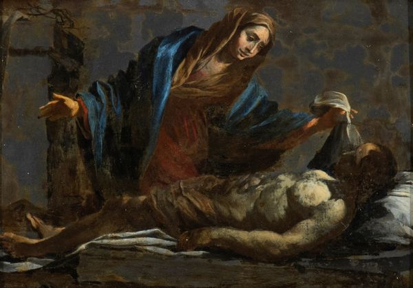 Artista attivo a Napoli, metà XVII secolo : La Pietà  - Asta Dipinti, disegni e sculture dal XIV al XIX secolo - Associazione Nazionale - Case d'Asta italiane