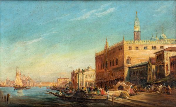 Artista francese, seconda metà XIX secolo : Veduta del bacino di San Marco  - Asta Dipinti, disegni e sculture dal XIV al XIX secolo - Associazione Nazionale - Case d'Asta italiane