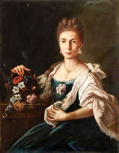 Artista napoletano, XVIII secolo : Ritratto di gentildonna con bouquet di fiori e gioielli  - Asta Dipinti, disegni e sculture dal XIV al XIX secolo - Associazione Nazionale - Case d'Asta italiane