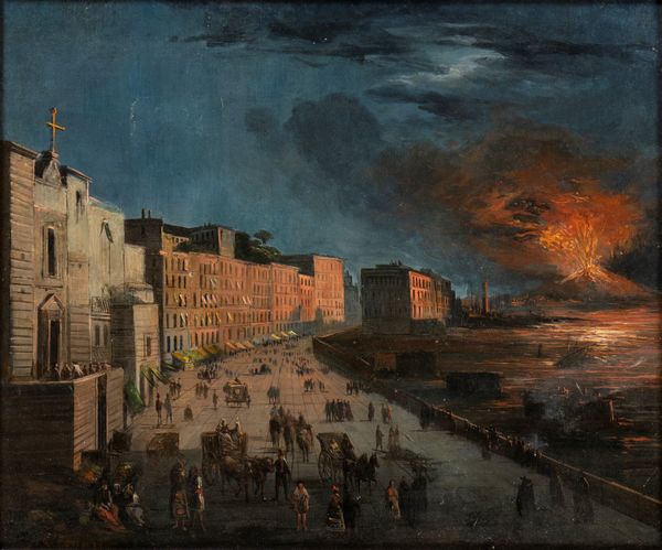 Artista attivo a Napoli, XIX secolo : Veduta dell'eruzione del Vesuvio dal lungomare di Napoli  - Asta Dipinti, disegni e sculture dal XIV al XIX secolo - Associazione Nazionale - Case d'Asta italiane