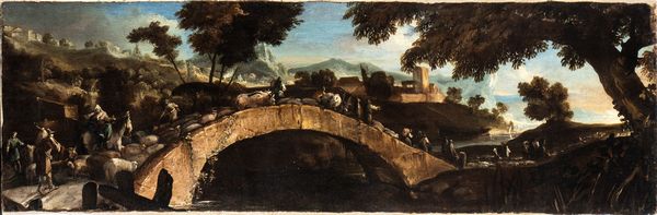 Scuola romana, prima metà XVIII secolo : Paesaggio con ponte, pastori e armenti  - Asta Dipinti, disegni e sculture dal XIV al XIX secolo - Associazione Nazionale - Case d'Asta italiane