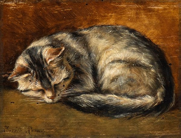 Henriëtte Ronner-Knip : Gattino addormentato  - Asta Dipinti, disegni e sculture dal XIV al XIX secolo - Associazione Nazionale - Case d'Asta italiane