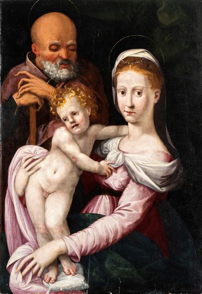 Scuola fiorentina, secondo quarto del XVI secolo : Sacra Famiglia  - Asta Dipinti, disegni e sculture dal XIV al XIX secolo - Associazione Nazionale - Case d'Asta italiane