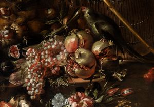 Artista lombardo, prima metà XVIII secolo : Natura morta di frutta e cacciagione  - Asta Dipinti, disegni e sculture dal XIV al XIX secolo - Associazione Nazionale - Case d'Asta italiane