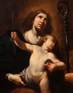 Gioacchino Assereto, e aiuti : Madonna col Bambino e Sant'Agostino  - Asta Dipinti, disegni e sculture dal XIV al XIX secolo - Associazione Nazionale - Case d'Asta italiane