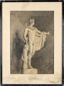 Artista russo, seconda metà XIX secolo : a) Apollo del Belvedere; b) Galata suicida o Galata Ludovisi. Coppia di disegni  - Asta Dipinti, disegni e sculture dal XIV al XIX secolo - Associazione Nazionale - Case d'Asta italiane