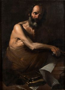 Artista caravaggesco attivo a Napoli, prima metà XVII secolo - Filosofo con libro