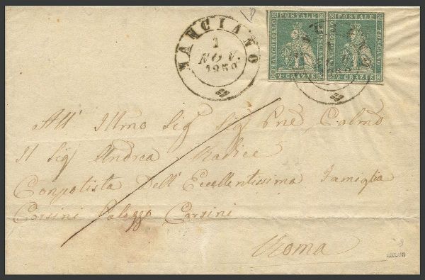 1859, Toscana, Governo Provvisorio, lettera da Manciano per Roma del 1 novembre 1859  - Asta Filatelia - Associazione Nazionale - Case d'Asta italiane