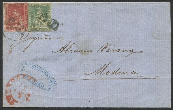 1859, Toscana, Governo Provvisorio, lettera da Livorno per Modena del 17 Settembre 1859  - Asta Filatelia - Associazione Nazionale - Case d'Asta italiane