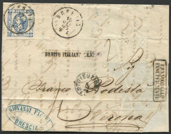 1863, Regno dItalia, tre lettere dalla I distanza italiana alla I o II distanza austriaca  - Asta Filatelia - Associazione Nazionale - Case d'Asta italiane