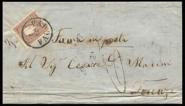 1860, Lombardo Veneto, lettera da Padova per Firenze del 15 luglio 1860  - Asta Filatelia - Associazione Nazionale - Case d'Asta italiane