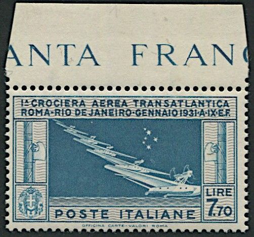 1930, Regno dItalia, Posta Aerea, lire 7,70 nuovo con gomma integra  - Asta Filatelia - Associazione Nazionale - Case d'Asta italiane