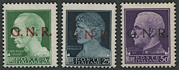 1944, Repubblica Sociale G.N.R., serie Imperiale con soprastampa del I Tipo, 20 valori  - Asta Filatelia - Associazione Nazionale - Case d'Asta italiane