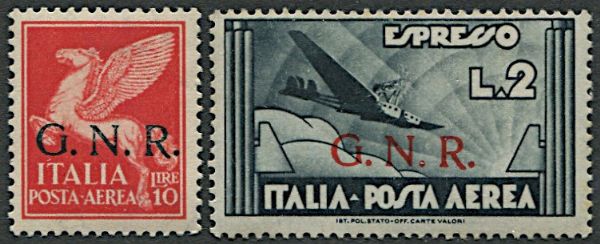 1944, Repubblica Sociale Italiana, Posta Aerea, serie di 8 valori  - Asta Filatelia - Associazione Nazionale - Case d'Asta italiane