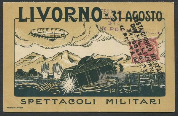 1919, Livorno, Festa Ginnico Militare, cartolina affrancata al recto con 10 cent.  - Asta Filatelia - Associazione Nazionale - Case d'Asta italiane