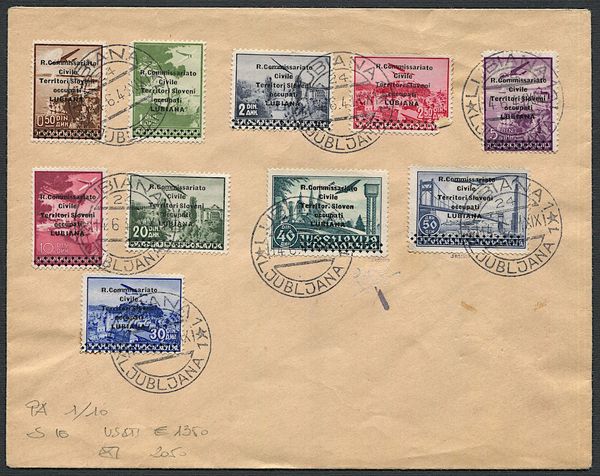 1941, Lubiana, Posta Aerea, busta non viaggiata affrancata con la prima serie di P. Aerea  - Asta Filatelia - Associazione Nazionale - Case d'Asta italiane