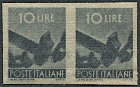 1945/1946, Repubblica italiana, Democratica, Falso dell'Epoca, 10 lire grigio ardesia  - Asta Filatelia - Associazione Nazionale - Case d'Asta italiane