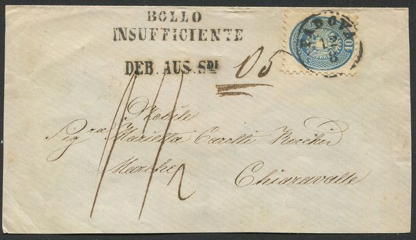 1864, Lombardo Veneto, lettera da Padova per Chiaravalle (Ancona) del 12 agosto 1864  - Asta Filatelia - Associazione Nazionale - Case d'Asta italiane