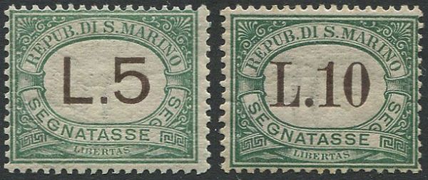 1924, San Marino, Segnatasse, serie di 9 valori  - Asta Filatelia - Associazione Nazionale - Case d'Asta italiane