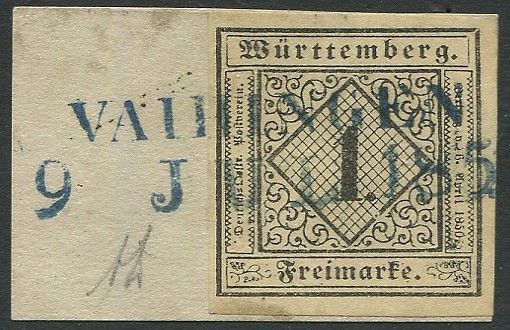 1851, Wurttemberg, 1k camoscio su piccolo frammento  - Asta Filatelia - Associazione Nazionale - Case d'Asta italiane