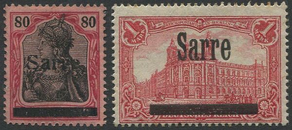 1920, Sarre, Occupazione Francese, serie di 17 valori  - Asta Filatelia - Associazione Nazionale - Case d'Asta italiane