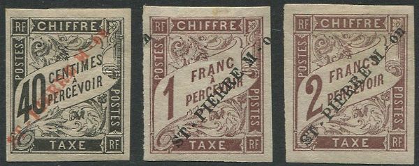 1893, Saint-Pierre-et-Miquelon, segnatasse con sovrastampa in rosso  - Asta Filatelia - Associazione Nazionale - Case d'Asta italiane