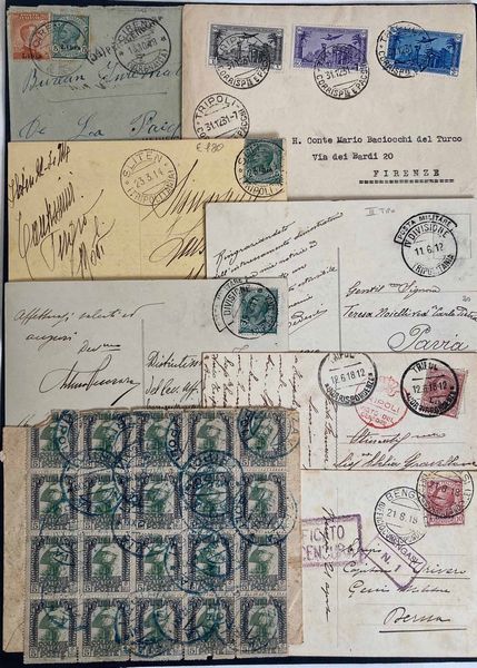 1911/1942, Colonie Italiane, raccolta di 135 buste o lettere, 102 cartoline, 3 telegrammi, 6 ricevute vaglia e 4 frammenti.  - Asta Filatelia - Associazione Nazionale - Case d'Asta italiane