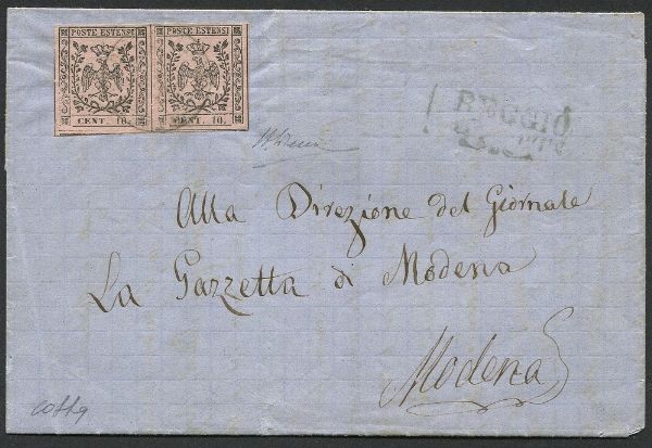 1859, Modena, Governo Provvisorio, annulli risorgimentali, lettera da Reggio per Modena del 5 ottobre 1859  - Asta Filatelia - Associazione Nazionale - Case d'Asta italiane