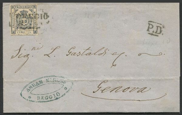 1859, Modena, Cisappennino, Governo Provvisorio, lettera da Reggio per Genova dell'8 novembre 1859  - Asta Filatelia - Associazione Nazionale - Case d'Asta italiane