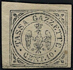 1859, Modena, segnatasse per giornali, 10c, nero (S.5)  - Asta Filatelia - Associazione Nazionale - Case d'Asta italiane