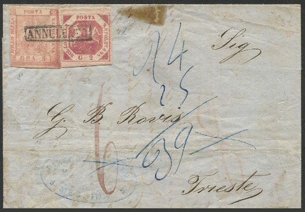 1860, Napoli, lettera da Messina per Trieste, via Napoli, del 10 gennaio 1860  - Asta Filatelia - Associazione Nazionale - Case d'Asta italiane