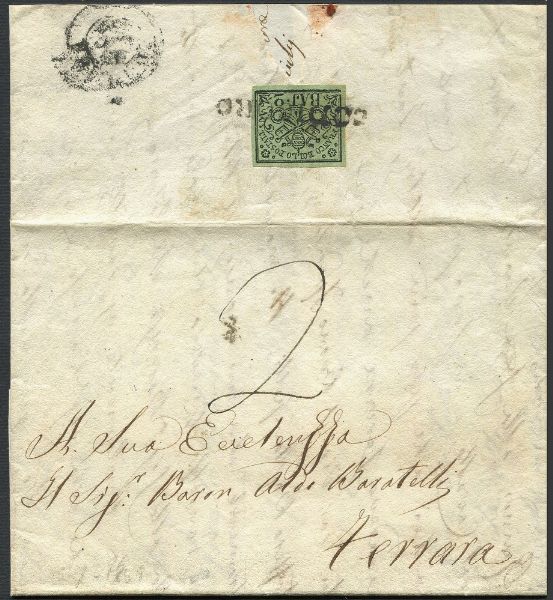 1859, Romagna, uso dei fr. Pontifici in periodo di G.Provvisorio, lettera da Codigoro per Ferrara del 14 luglio 1859  - Asta Filatelia - Associazione Nazionale - Case d'Asta italiane