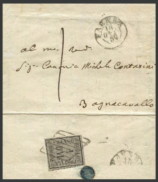 1859, Romagna, Governo Provvisorio, lettera da Lugo per Bagnacavallo del 15 ottobre 1859  - Asta Filatelia - Associazione Nazionale - Case d'Asta italiane