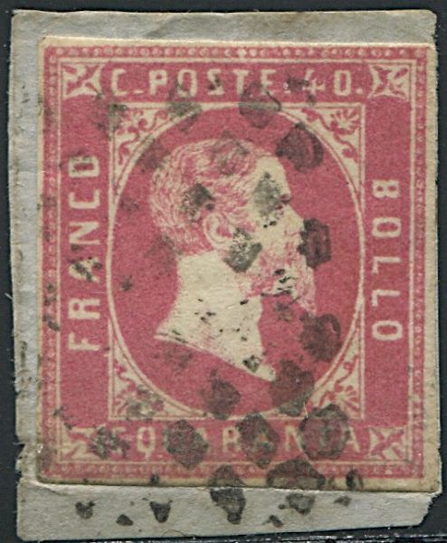 1851, Sardegna, 40 cent. rosa carminio  - Asta Filatelia - Associazione Nazionale - Case d'Asta italiane