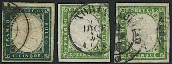 1857/1859, Sardegna, 5c. verde mirto scuro (S. 13 Ab)  - Asta Filatelia - Associazione Nazionale - Case d'Asta italiane