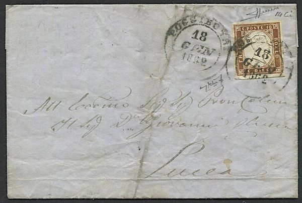 1862, Sardegna, 10c, bruno cioccolato scuro (S. 14 Ci)  - Asta Filatelia - Associazione Nazionale - Case d'Asta italiane