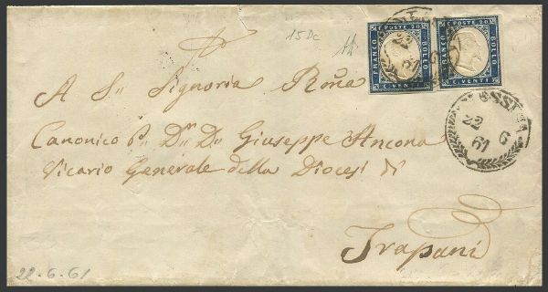 1861, Sicilia, lettera da Messina per Trapani dal 22 giugno 1861  - Asta Filatelia - Associazione Nazionale - Case d'Asta italiane