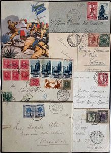 1911/1942, Colonie Italiane, raccolta di 135 buste o lettere, 102 cartoline, 3 telegrammi, 6 ricevute vaglia e 4 frammenti.  - Asta Filatelia - Associazione Nazionale - Case d'Asta italiane