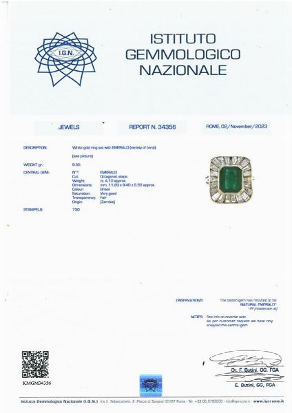 ANELLO CON SMERALDO ZAMBIA E DIAMANTI  - Asta Gioielli - Associazione Nazionale - Case d'Asta italiane