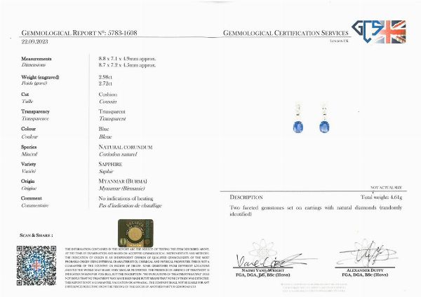 PAIO DI ORECCHINI PENDENTI CON ZAFFIRI BIRMANI E DIAMANTI  - Asta Gioielli - Associazione Nazionale - Case d'Asta italiane