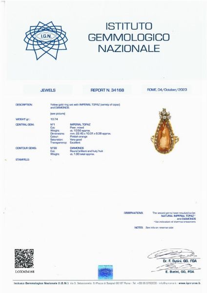 ANELLO CON TOPAZIO IMPERIALE E DIAMANTI  - Asta Gioielli - Associazione Nazionale - Case d'Asta italiane