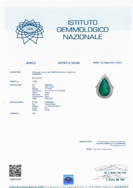 ANELLO CON SMERALDO COLOMBIANO E DIAMANTI  - Asta Gioielli - Associazione Nazionale - Case d'Asta italiane