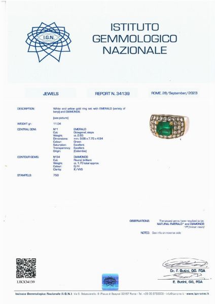 ANELLO A FASCIA CON SMERALDO COLOMBIANO E DIAMANTI  - Asta Gioielli - Associazione Nazionale - Case d'Asta italiane