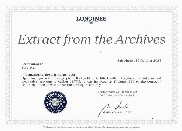 LONGINES : LONGINES OROLOGIO DA TASCA CRONOGRAFO  - Asta OROLOGI DA POLSO E DA TASCA - Associazione Nazionale - Case d'Asta italiane